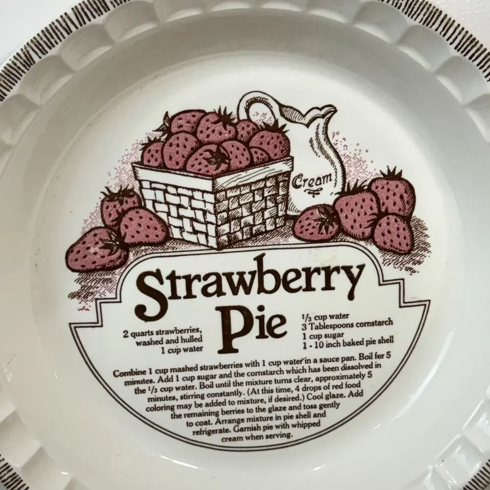 Vintage Strawberry Pie Recipe Plate Dish Baker Royal China Jeannette Ceramic USA